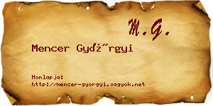 Mencer Györgyi névjegykártya